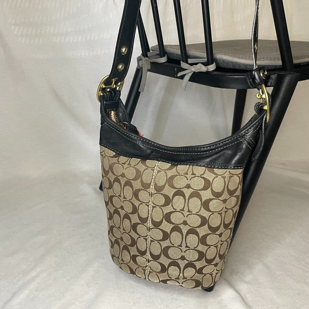 Coach Hobo Crossbody--Signature Logo Canvas in Brown and Black Leather Strap